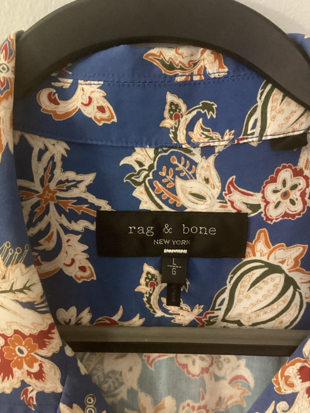 rag & bone Royal Blue Floral Short-Sleeve Men’s Spread Collar Shirt